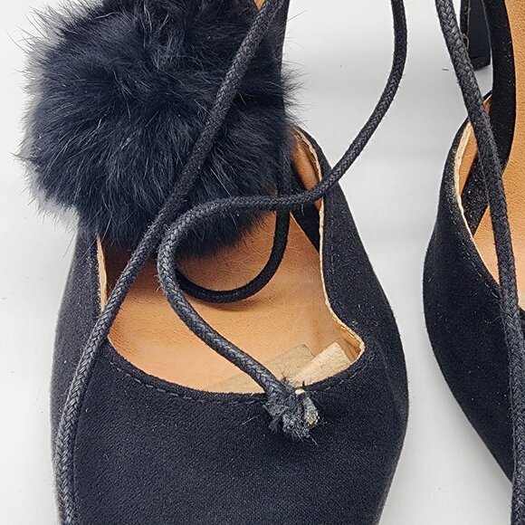 Yoki Elise  Women's Velvet Heels with Pom Poms Size 9.5 Black - Picture 4 of 14